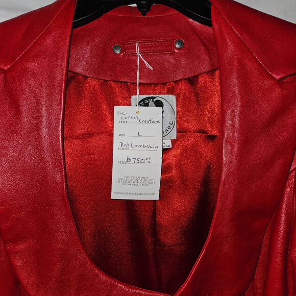 NEW Large Red Leather COAT JACKET FIT AND FLAIRE - Picture 4 of 14